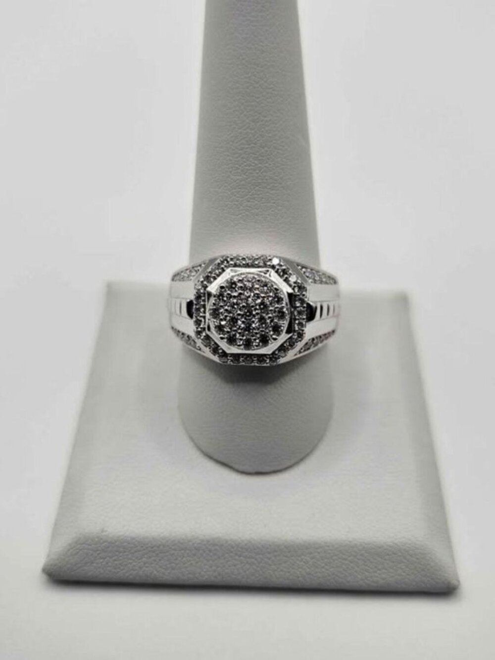 925 Sterling Silver Moissanite Iced Out Octagon Statement Ring Size 10